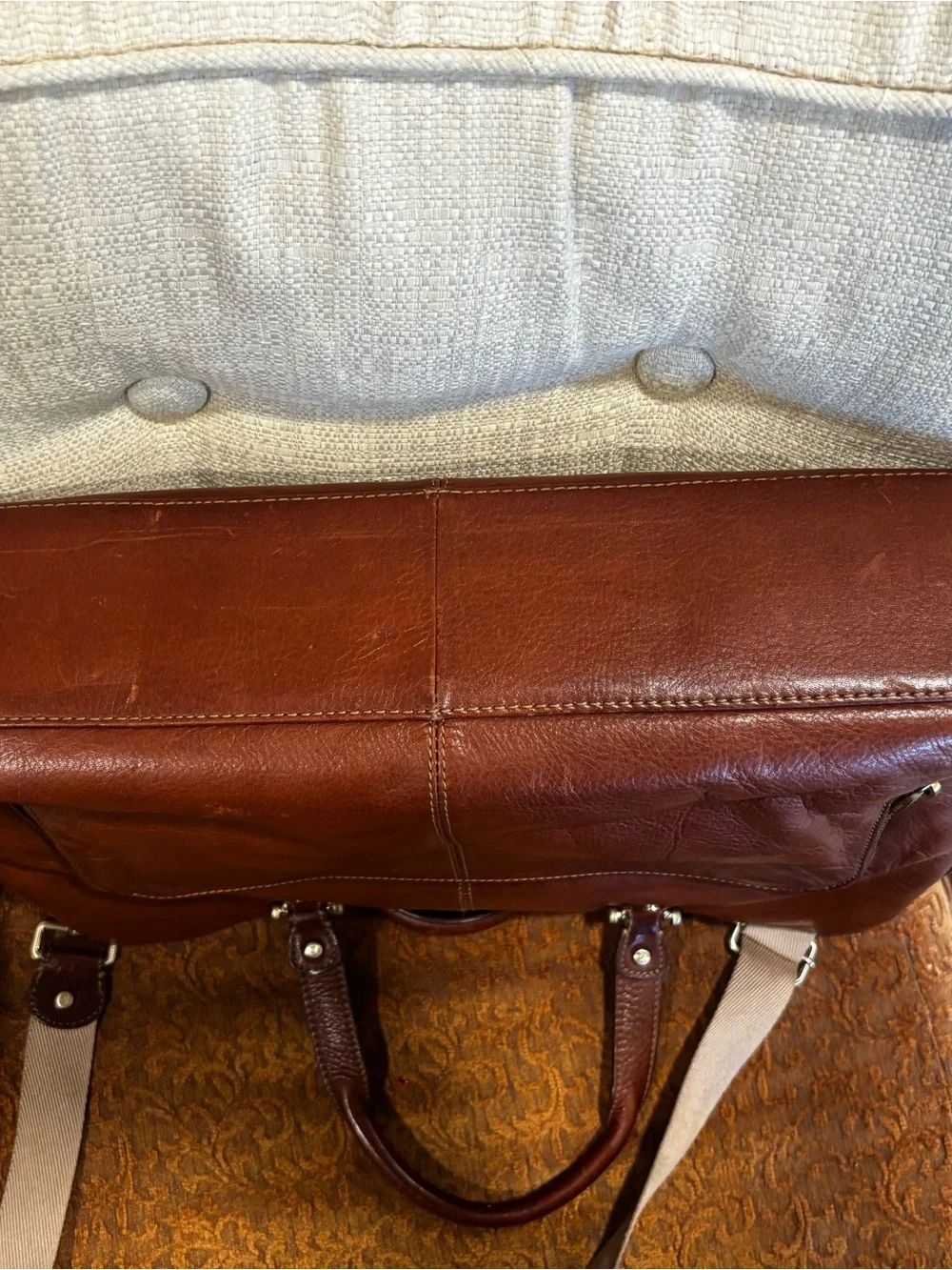Brown Leather Liz Claiborne  Weekender Bag with Canvas Strap